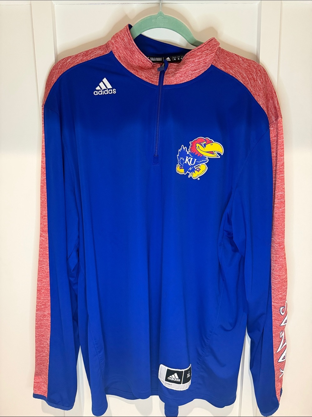 adidas Royal Blue and Red Kansas Jayhawks Half-Zip Pullover